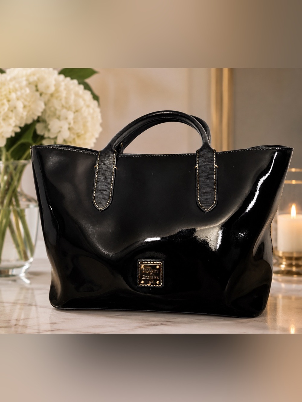 Dooney & Bourke Black Patent Leather Tote Bag Medium Shoulder Handbag-EUC! - Picture 10 of 10